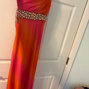 My Michelle Vibrant Orange and Pink Dress with Jewel Accents